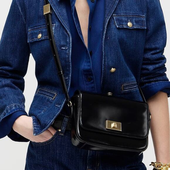 J. Crew Edie Crossbody Bag in Italian Leather Black OS NWT - Picture 1 of 16